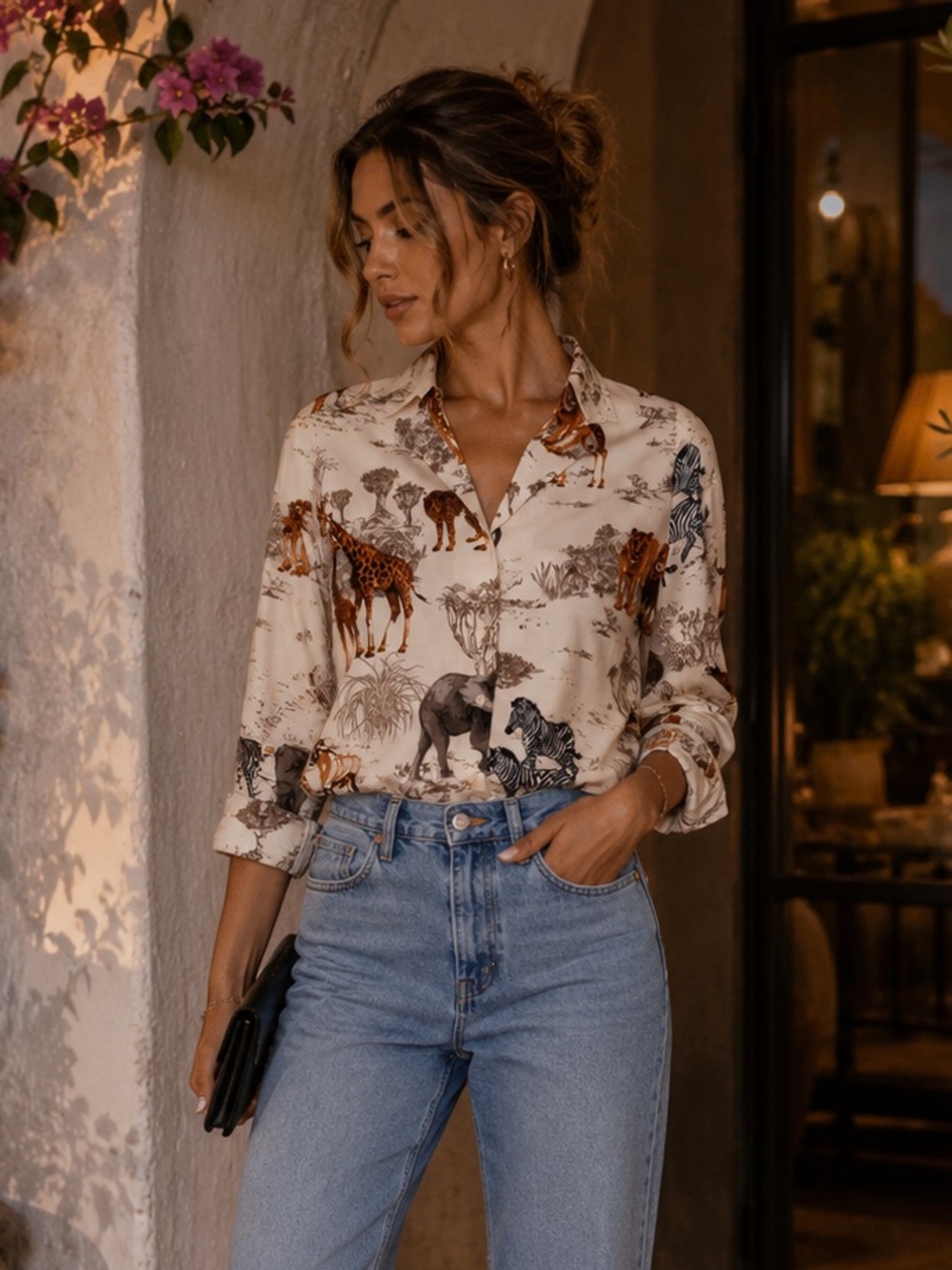 Rachel Zoe Safari Animal Print Blouse Top